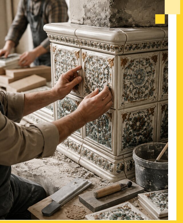 Изразцовые камины под ключ в Кузнецке: проект и монтаж