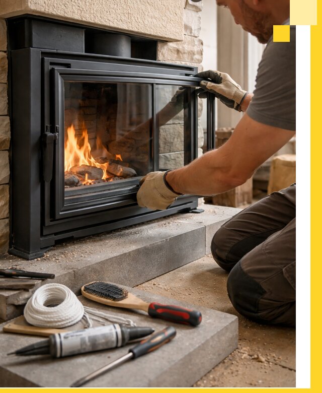 Производство, монтаж и доставка каминов со стеклом в Кузнецке