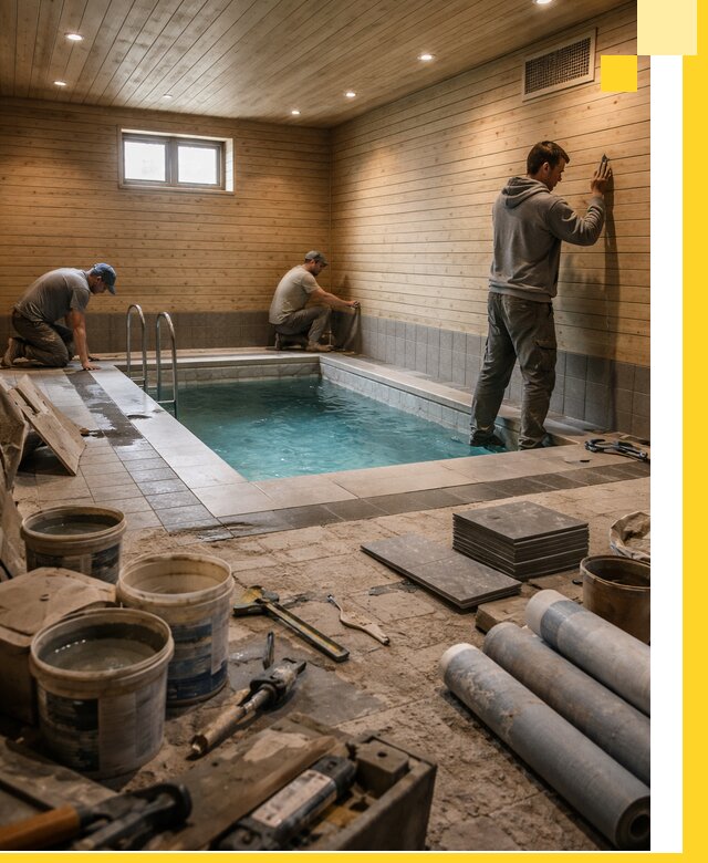 Строительство бани с бассейном и сауной под ключ в Кузнецке