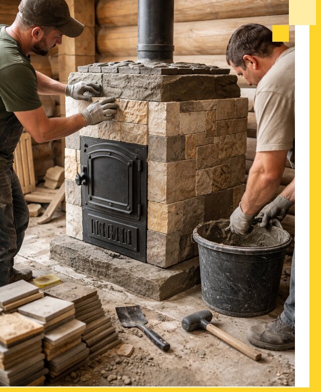 Облицовка банной печи под ключ в Кузнецке: камень и плитка