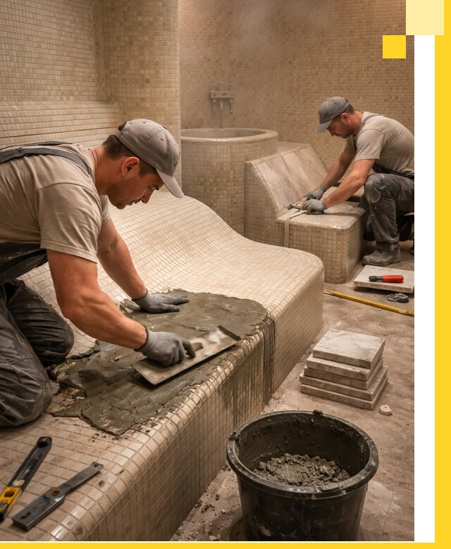 Лежаки для хамама под ключ в Кузнецке, проект и монтаж