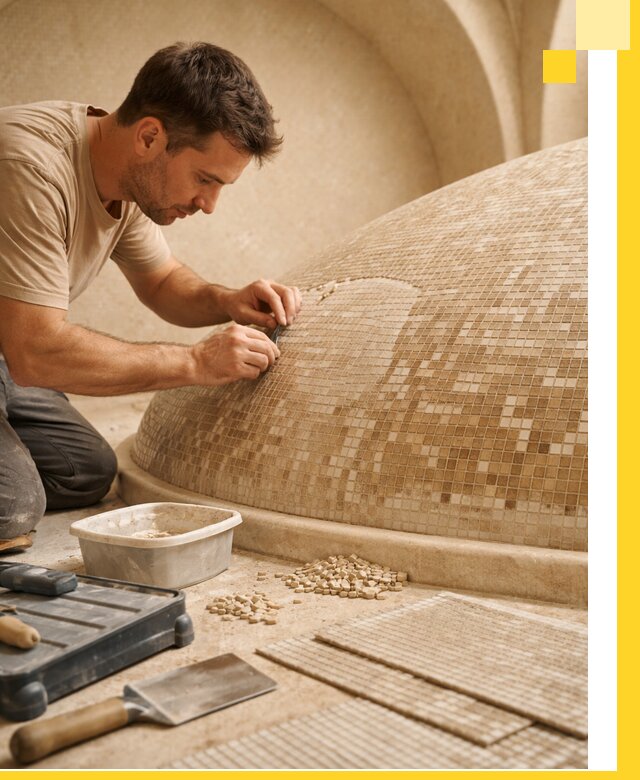 Профессиональная укладка мозаики для хамама под ключ в Кузнецке